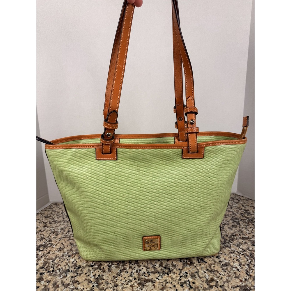 Dooney & Bourke Leisure Shopper Tote in Lime Green Coated Canvas Leather straps